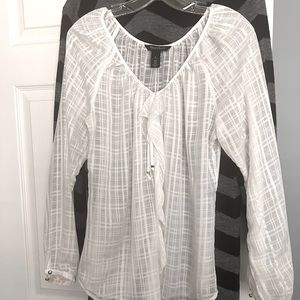 WHBM White Windowpane long sleeve blouse. Size Medium